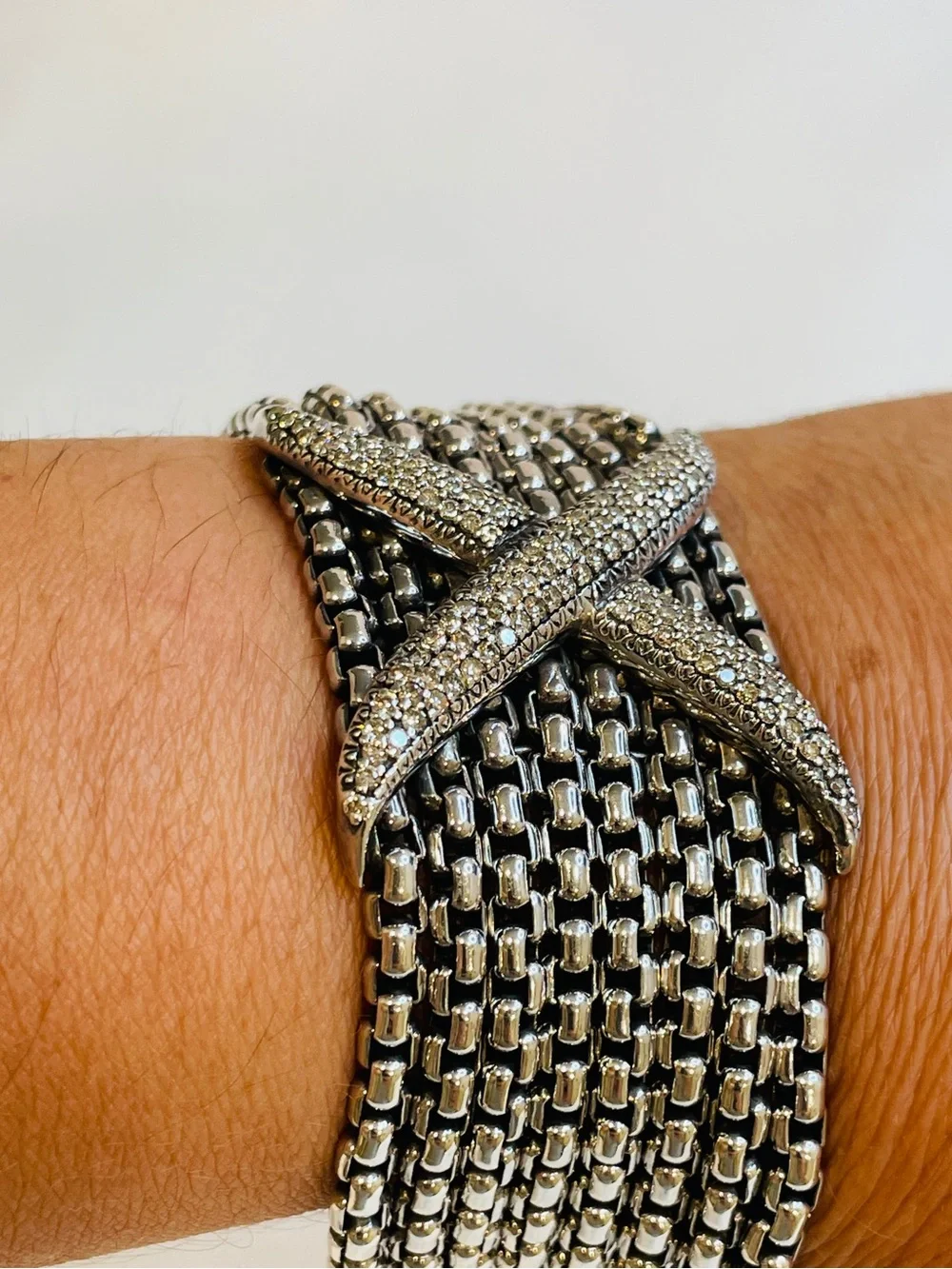 David Yurman Sterling Silver And Diamond Eight Row X Bracelet - Picture 3 of 12